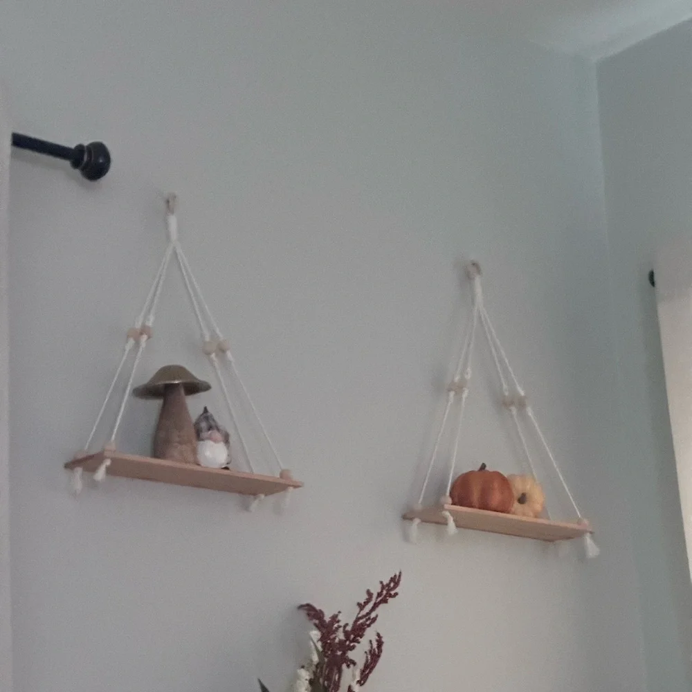 Natural Wood Hanging Wall Shelves
